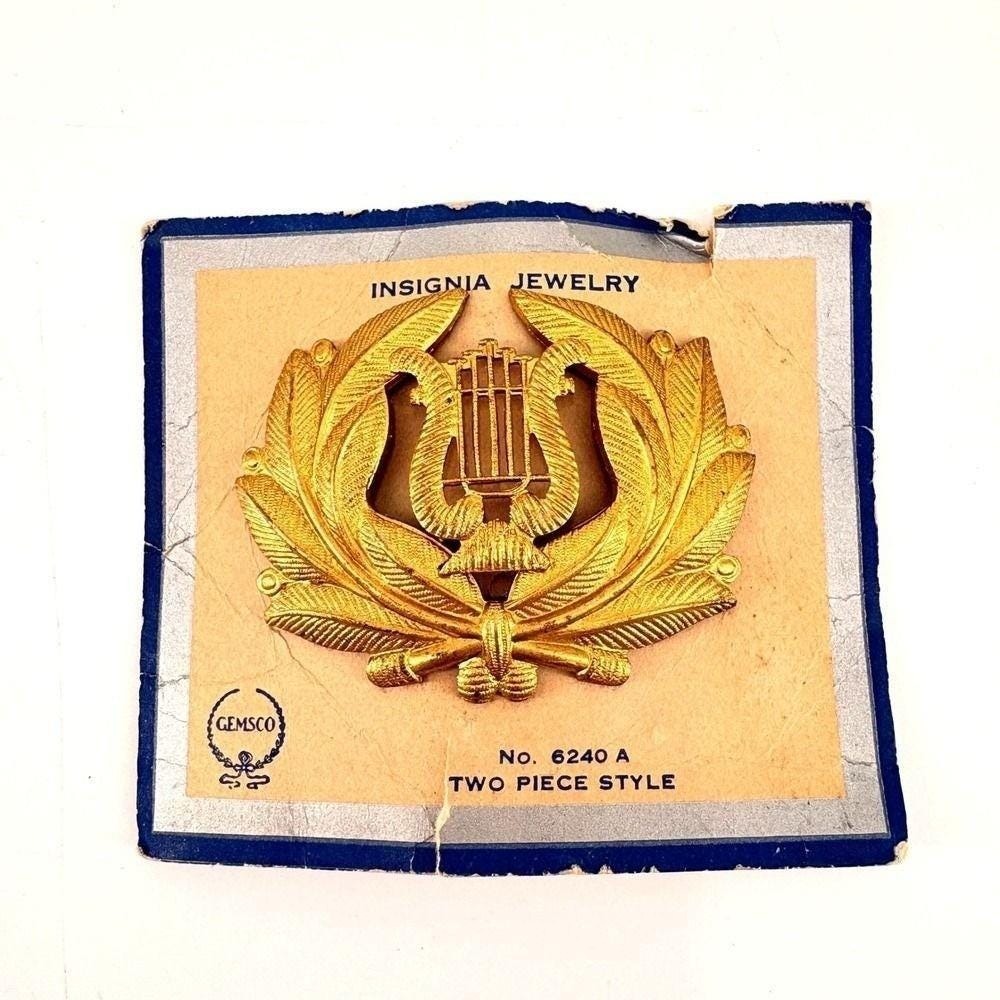 Vintage GEMSCO Military Band Lyre Insignia Pin NOS Original Card Music Corps
